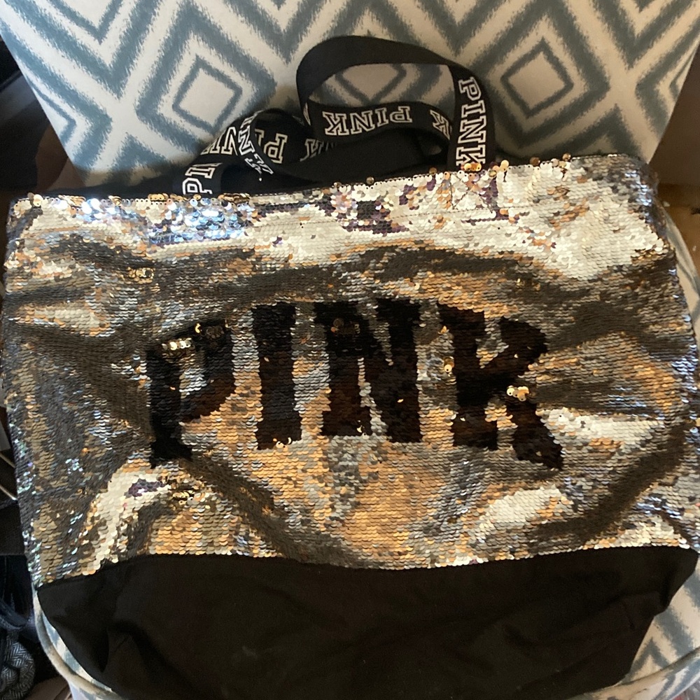Sequin Tote Bag with PINK‎ Logo